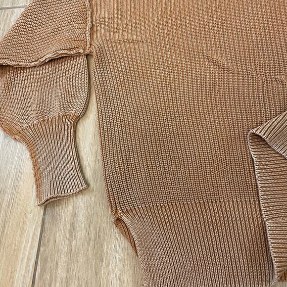 Aerie Oversized Ribbed Half Zip Sweater Tan Cotton Knit NWT XXS - Picture 8 of 11